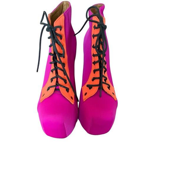 Jeffrey Campbell Lita Lace Up Platform Boots size 7 Pink Orange - Picture 2 of 7